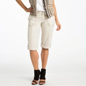 Marrakech Pants Capri Stretch Poplin Cargo Convertible Lightweight Ecru 30 NWT